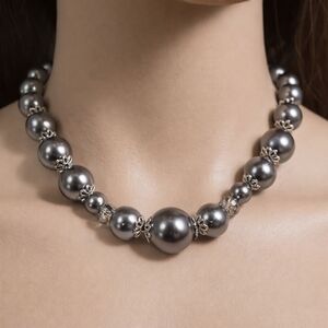 Women's Cherish Elegant Silver & Grey Beads Long Necklace -  Fashion Jewelry